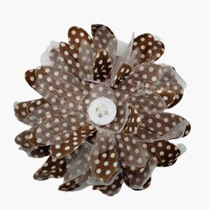 Daisy Hair Clip Brown Polka Dot faux flower Vintage